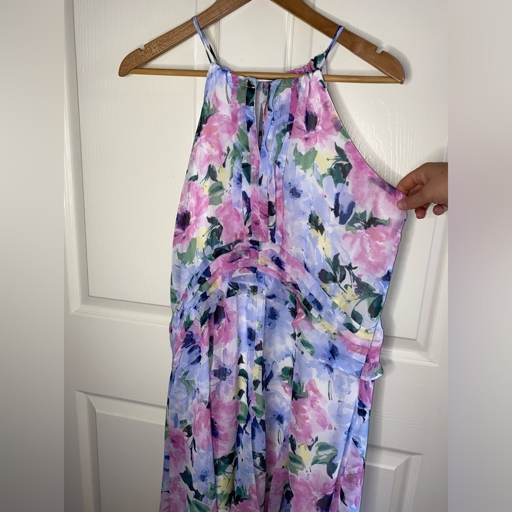 Tahari by Andrew S. Levine Pink Floral A-Line Chiffon Mini Dress, Wedding Guest - Picture 4 of 9
